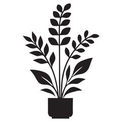 Silhouette Houseplant in Pot Vector Illustration Design
