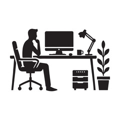 Person Working at Computer Silhouette Vector Illustration