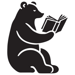 Bear Reading Book Silhouette Illustration