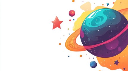 Fototapeta premium Cartoon style drawing planet isolated on white composition background