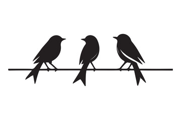 Obraz premium Three Birds on a Wire Silhouette Illustration