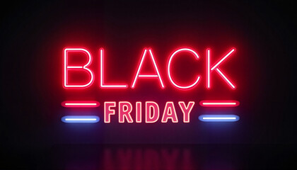 Futuristic neon Black Friday sale banner glowing in red and white, shopping allure