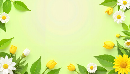 Vibrant spring floral arrangement on soft green background, renewal concept