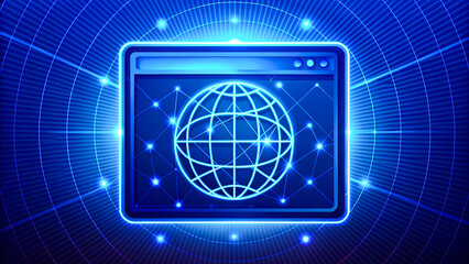 Web access icon in trendy colors on ultra. Violet digital world map.