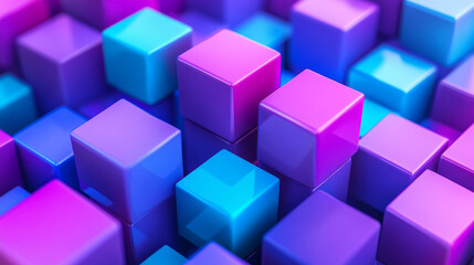 Obraz premium random blue and violet metallic abstract geometric shape cube blocks 3d render illustration
