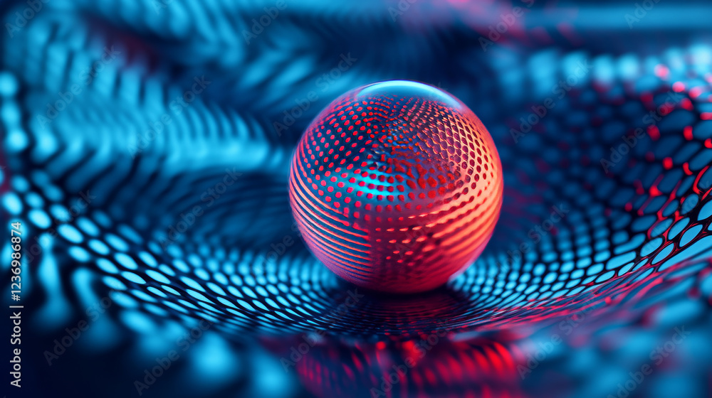 Poster abstract technology surface geometric red glowing object on blue background 3d render illustration