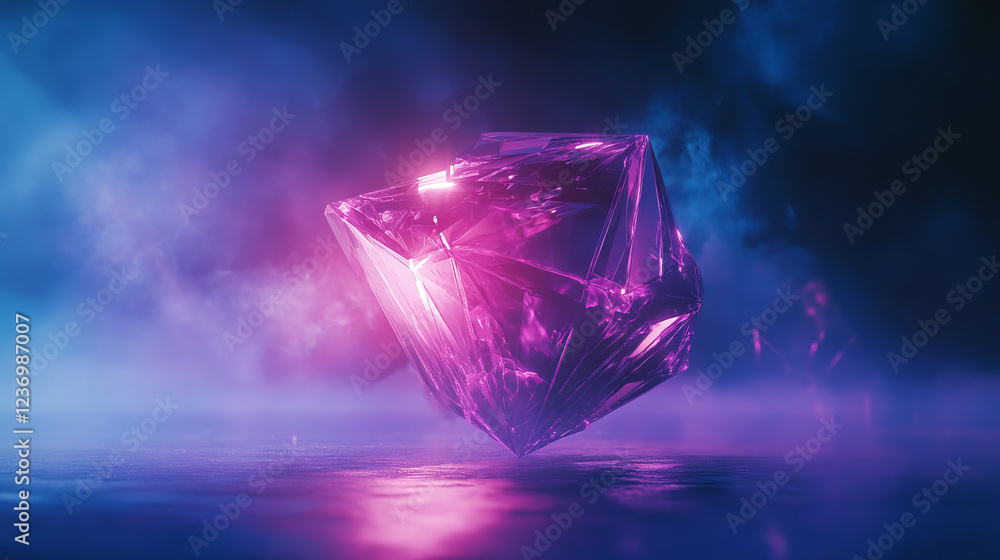 Poster abstract technology surface dark geometric violet glowing object on blue background 3d render illust
