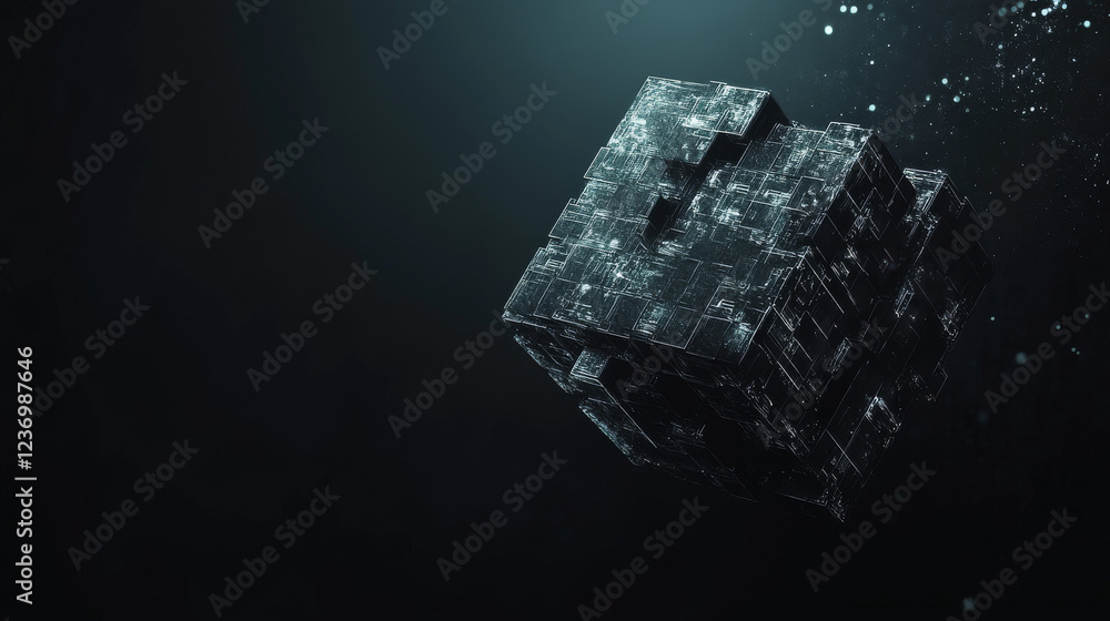 Poster abstract dark technology science cube object geometric shape 3d render illustration
