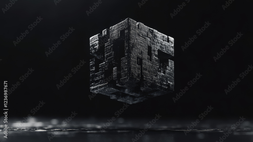 Poster abstract dark technology science cube object geometric shape 3d render illustration
