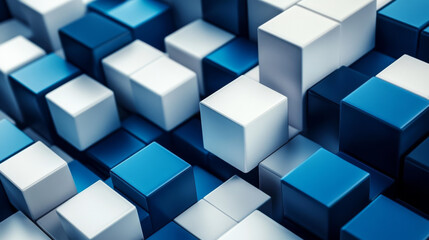 Obraz premium blue and white metal cubes abstract geometric shape 3d render illustration