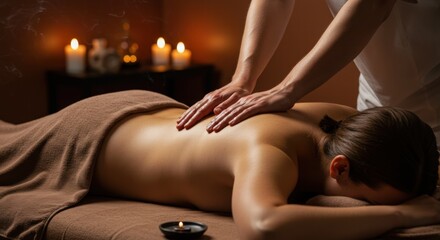 Fototapeta premium An experienced masseur massages a client's back, his hands sliding over oiled skin