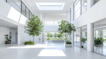 360 degree panorma of futuristic white building interior 3d render illustration