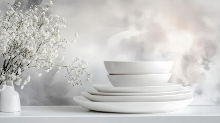 Delicate surface ceramic empty modern dishes composition background