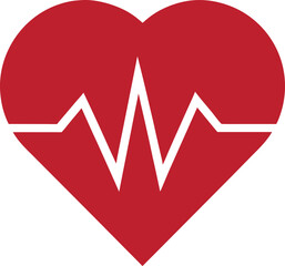 heart with ECG line vector Icon for health and wellness, Heartbeat / heart beat pulse flat icon