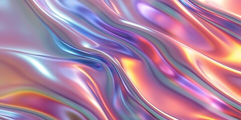 Obraz premium Abstract holographic waves in pink, blue and purple colors. Fluid texture background with copy space. Innovative and luxury concept.