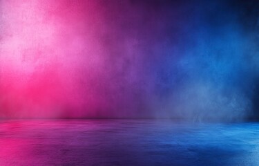 Abstract empty room with concrete wall and floor. Minimalist interior design of a modern home studio, dark background with smoke. Blue, purple, and pink gradient. Abstract wallpaper.