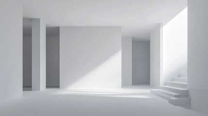 abstract white room minimalistic interior building simple geometry 3d render illustration