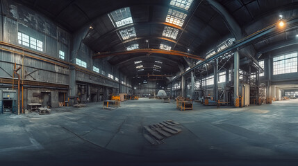 Obraz premium Dark 360 panorama of a geometric, industrial environment vr environment map. 3D Illustration
