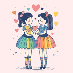Illustrations of cute couple love in Valentine's festival LGBTQ Concept