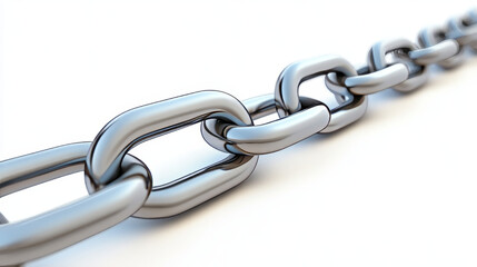 Obraz premium close up of metal chain part on white background 3d render illustration