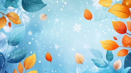 Frozen leaves and flowers cartoon drawing style composition background