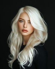 Fototapeta premium Stunning Portrait of a Woman with Long Platinum Blonde Hair. Generative AI.