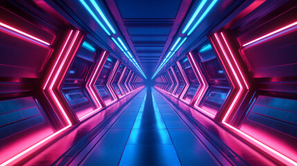 Futuristic Neon Corridor 3d render. 3D Illustration