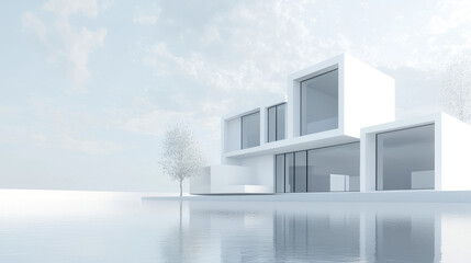 abstact white modern architecture background with white cubes 3d illustration render