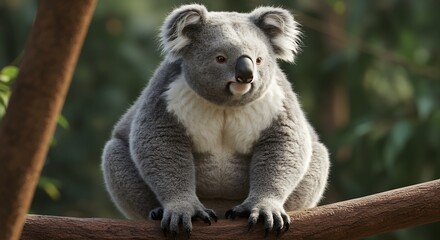 Adorable Koala Bear Sitting on Tree Branch