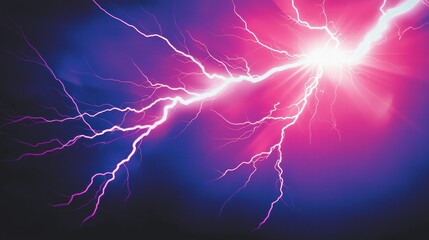 Obraz premium Bolt burst, Vivid Lightning Striking Against a Deep Purple Sky During Stormy