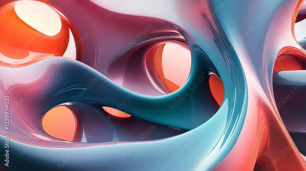 Poster abstract curvy modern colourful futuristic minimalistic shape 3d rendering illustration background