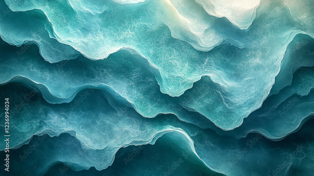 Poster waves of blue and green create an abstract ocean pattern in calm waters