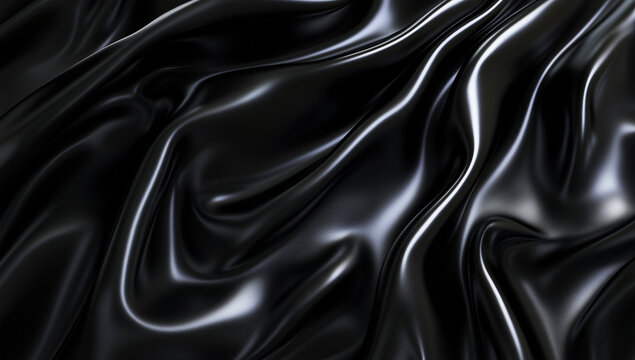 black 3d render of dark and black silk displayng white iridescent holographik foil in style of black, abstract backgraund