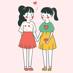 Illustrations of cute couple love in Valentine's festival LGBTQ Concept
