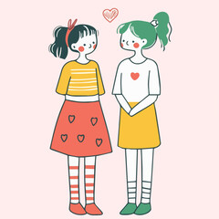 Illustrations of cute couple love in Valentine's festival LGBTQ Concept