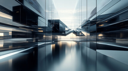 Obraz premium black futuristic mirror architecture technology 3d rendering illustration background