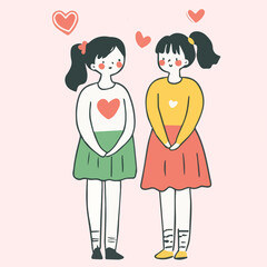 Illustrations of cute couple love in Valentine's festival LGBTQ Concept