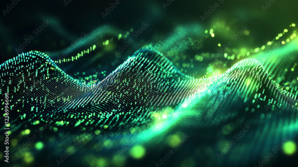 Aufkleber green sound wave curve background 3d illustration render green modern digital technology background 