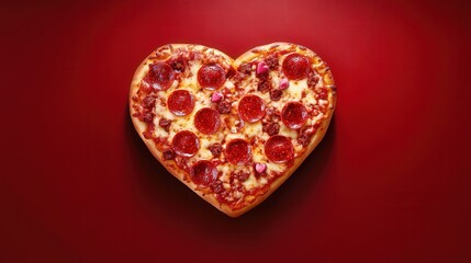 Fototapeta premium festive heart-shaped pizza with pepperoni and melted cheese for a romantic meal
