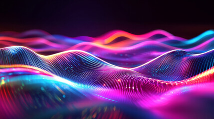 violet blue and pink neon digital technology wave mesh wire 3d rendering illustration futuristic design