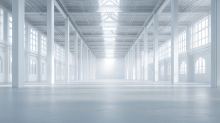 Fototapeta premium abstract white background architecture warehouse hall 3d render illustration