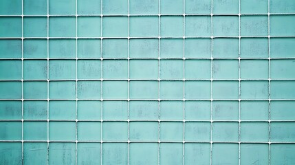 Aqua colored square tiles grid pattern wall