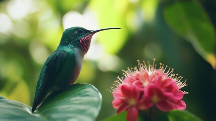 Fototapeta premium Hummingbird sipping nectar composition background