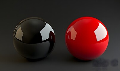 Red and black spheres on dark background, studio shot, abstract concept