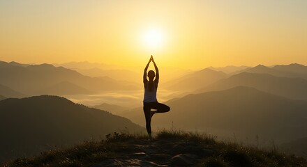 Sunrise Yoga Pose Mountain Peak Silhouette