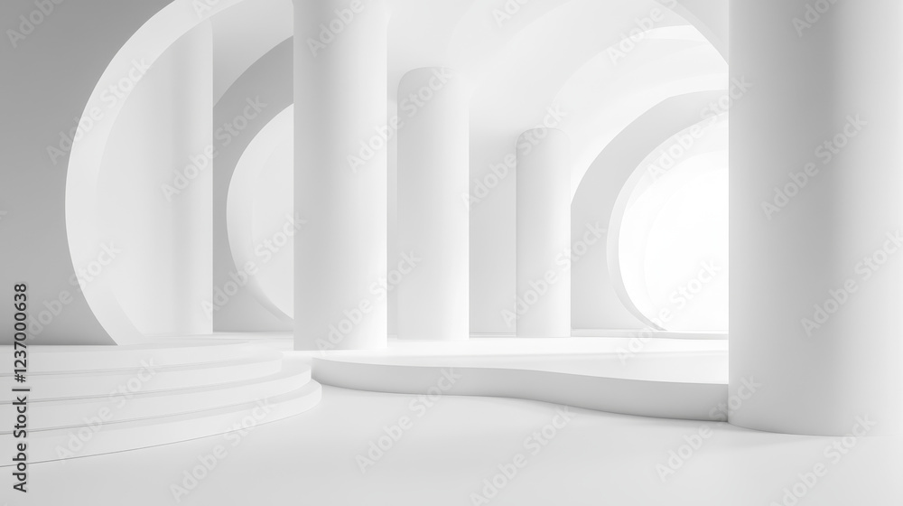 Poster abstact white modern architecture background with white sylinders 3d illustration render