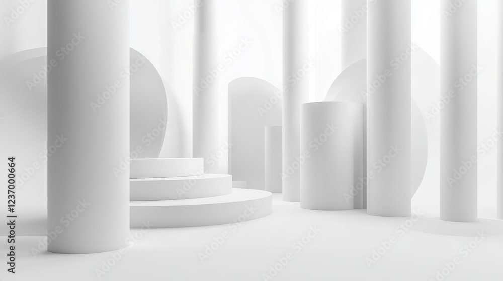 Poster abstact white modern architecture background with white sylinders 3d illustration render