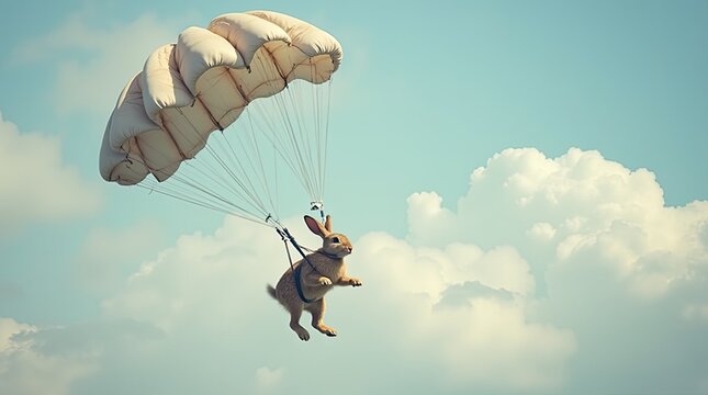 Rabbit landing with a parachute