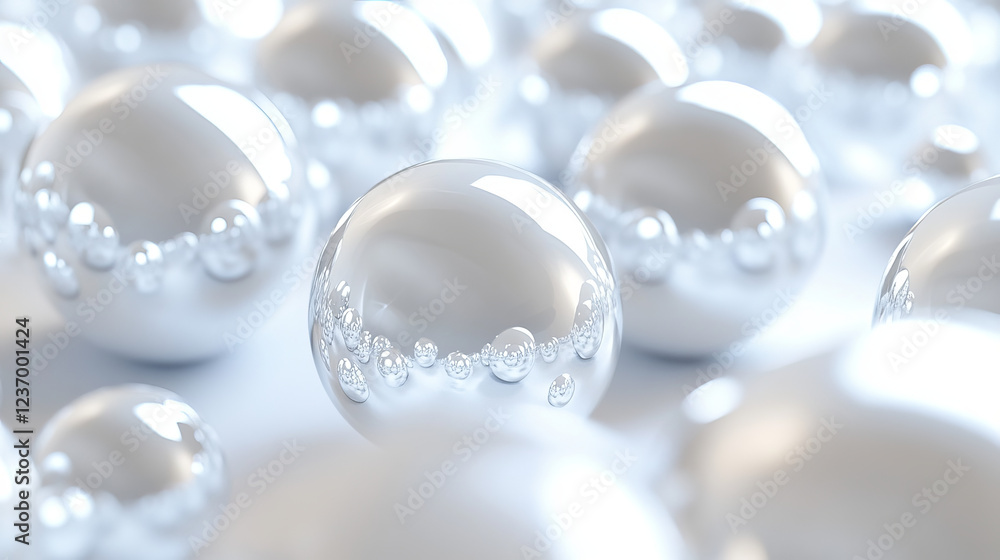 Poster white balls with reflection macro white texture background 3d render illustration