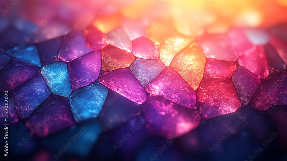 Poster colorful gem-like textures create an abstract design with vibrant hues and light reflections